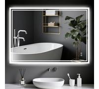 Ambienden Specchio Bagno LED 50 X 70 cm con Luce • Antiappannamento - 2 Colori Regolabili - Doppio Pulsante Touch & Memoria Funzione- Installazione orizzontale/verticale
