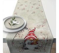 Ambiente Runner da tavola decorativo, 150 x 40 cm, 100% cotone, gnomo nel paesaggio invernale, serie Dwarf Hug Inverno Avvento Natale per bambini