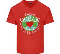 Ambiente Salva L'Oceano Ferma L'Inquinamento Maglietta In Cotone A V Per Uomo