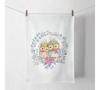 Ambiente Strofinaccio da cucina in cotone, 50 x 70 cm, con motivo gufi e ghirlanda, resistente e facile da pulire, lavabile in cucina, primavera, estate, strofinaccio asciutto, asciugamano da cucina