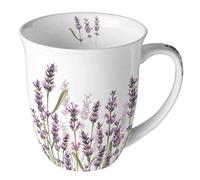 Ambiente Tazza da caffè Lavender Shades White, 400 ml, con manico e lavanda