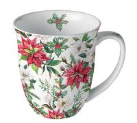 Ambiente Tazza da caffè tazza da tè 0,4 l Fine Bone China China Christstern Poinsettie Ramoscelli Inverno Natale Avvento Tazza Natale