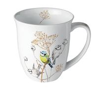 Ambiente Tazza da caffè, tazza da tè, tazza da 0,4 l, uccelli, erbe in colori discreti, fine porcellana porcellana serie Sweet little bird
