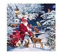Ambiente - Tovagliolo da 33 cm, motivo: Babbo Natale sulla panchina con animali, confezione da 20
