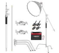 AMBITFUL Supporto a C resistente in acciaio inox con braccio a braccio - Altezza massima 320 cm/10,5 ft Fotografia Light Stand con 128 cm/4,2 ft Holding Arm + 2 Grip Head (AMBITFUL C-STAND KIT)