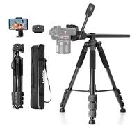 AMBITFUL Treppiede per fotocamera da 157,5 cm, treppiede professionale in alluminio nero, per riprese fotografiche orizzontali rimovibili per videocamera/DSLR/telefono cellulare/videocamera/telescopio