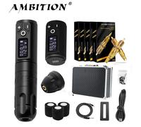 Ambition Soldier Kit penna per macchinetta per tatuaggi wireless Motore coreless con batteria da 2400 mAh Cartuccia mista da 80 pezzi per tatuatore Black KIT 1