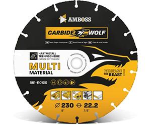 Amboss Carbide Wolf Ø 230mm Disco da taglio in metallo duro per smerigliatrice angolare (Bosch e altri) legno (con chiodi), plastica, gesso disco da taglio per legno, lama universale per sega