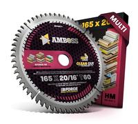 AMBOSS WERKZEUGE® Lama per sega circolare HM, 165 x 20/16 mm, 16 denti Z60, con denti piatti, con codolo intercambiabile, taglio multiuso fine, anello di riduzione, per Makita 5603K, 5603RK, BSS610,