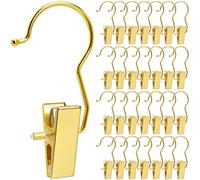 Ambra Home - Ganci per bucato in metallo dorato lucido con clip, 24 pezzi, ganci per stivali, mollette da appendere a casa, da viaggio, per cappelli, reggiseni, calze, asciugamani (colore oro, 24 pezzi)