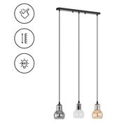 Ambra, Trasparente, Nero, Grigio, Argento metallizzato Lampada a sospensione - 3 punti luce - Forma a campana in vetro fumé | Uniprodo