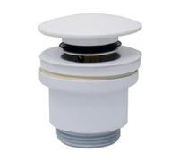 AMBRA WATER Piletta di scarico click clack in ottone bianco per lavabo o bidet con tappo tondo in ceramica bianco opaco e vite centrale 1"1/4