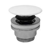 AMBRA WATER Piletta di scarico click clack in ottone cromato per lavabo o bidet con tappo tondo in ceramica bianco lucido e vite centrale 1"1/4