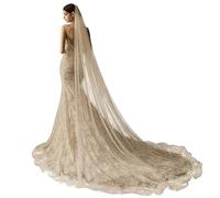 AMBRE ADÈLE Velo nuziale lungo di Tulle della cattedrale con la perla, velo di cerimonia nuziale per le spose, Avorio, Lungo