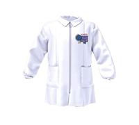 AMBROSINO Grembiule Bambino Asilo Bianco Ricami Variabili Bottoni o Zip Omaggio Incluso Moda Egidio (65, Abbottonatura zip)