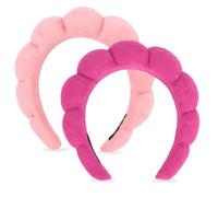 AMCAMI 2 fasce per capelli da donna, in spugna, per la cura della pelle, rimozione del trucco, lavaggio del viso, maschera per il viso, doccia, accessori per capelli (rosso e rosa chiaro)