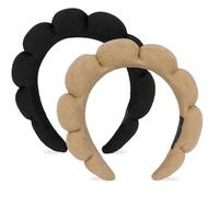 AMCAMI 2 fasce per capelli da donna, in spugna, per la cura della pelle, rimozione del trucco, lavaggio del viso, maschera per il viso, doccia, accessori per capelli (nero e caffè chiaro)