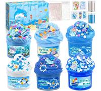 AMCHLEL 6 Pezzi Fluffy Butter Slime Set, Blu Crystal Slime per Bambini, Butter Slime Set, Putty Giocattoli, DIY Slime Morbido ed Elasticizzato per Bambine e Bambini Feste Regalo