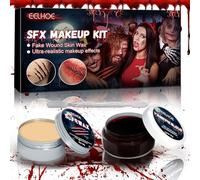 AMCHLEL Kit per Trucchi Halloween Make Up, Kit di Cera per Cicatrici, con Gel di Sangue Finto, Raschietto, Adatto,Trucco per Cicatrici per Giochi di Ruolo e Feste di Halloween