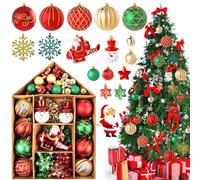 AMCHLEL Palline di Natale 70pz Palline Natalizie Decorazioni Albero di Natale Palla Palline decorative Rosso e Verde, Diverse Forme Plastica decorazioni per albero di Natale Addobbi Feste Nozze