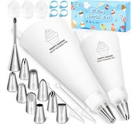 AMCHLEL Sac a Poche Professionali,Set con 10 Beccucci Sac a Poche,2 Sac a Poche Riutilizzabile Lavabile in Lavastoviglie (30-40cm), 3 Accoppiatori, 4 Legacci in Silicone, per Decorare Torte e Biscotti