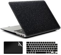 AMCJJ Compatibile con MacBook Air 13.6 pollici Caso 2024 2023 2022 M3 A3113 M2 A2681, Plastica Hard Shell Caso & Cover Tastiera & Protezione dello Schermo - Glitter Black