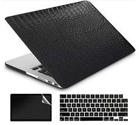 AMCJJ Compatibile con MacBook Air 13.6 pollici Caso 2024 2023 2022 M3 A3113 M2 A2681, Plastica Hard Shell Caso & Cover Tastiera & Protezione dello Schermo - Black Leather