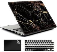 AMCJJ Compatibile con MacBook Air 15 pollici Caso 2024 2023 Rilascio M3 A3114 M2 A2941 Touch ID, Plastica Hard Shell Caso & Tastiera Cover & Screen Protector - Black Gold Marble