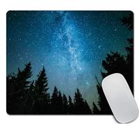 Amcove Tappetino per il mouse con bellissimo cielo notturno, la Via Lattea e gli alberi, tappetino per mouse rettangolare in gomma antiscivolo con vista sulla foresta sublime