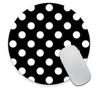 Amcove Tappetino per mouse rotondo a pois, 20 x 20 cm, accessori da scrivania personalizzati, supporto antiscivolo per il polso, nero