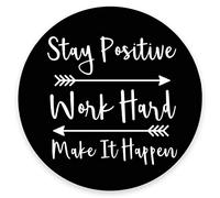 Amcove Tappetino per mouse rotondo personalizzato, con citazioni motivazionali, con scritta "Stay Positive Work Hard and Make It Happen", arte rustica, nero, legno antico, bianco, 19 x 20 x 0,3 cm