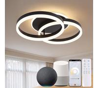 Amdelne Smart Plafoniera LED Alexa, φ50 cm Design 2 Ring, Lampada da Soffitto 36W, Dimmerabile con Telecomando, Metallo+Acrilico, per Cucina, Camera da letto, Sala da Pranzo Nero