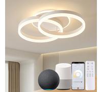 Amdelne Smart Plafoniera LED Alexa, φ50 cm Design 2 Ring, Lampada da Soffitto 36W, Dimmerabile con Telecomando, Metallo+Acrilico, per Cucina, Camera da letto, Sala da Pranzo Bianco