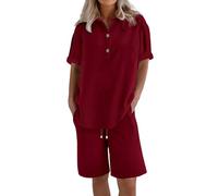 AMDOLE Abiti a due pezzi per le donne 2025 Summer Co Ord Set di abbigliamento da salotto per le donne UK Pantaloncini da donna Co Ord Set estivo in cotone e lino tuta da donna Activewear con tasche
