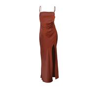 AMDOLE Abiti avvolgenti da donna casual estivi tinta unita sexy slim raso setoso lucido abito con bretelle diviso abito camicia abito con cintura, Marrone, L