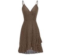 AMDOLE Abiti da donna e gamma completa americana di stampa a pois regolabili con fibbie e spalline arricciate con bretelle, maxi abiti da donna UK, Marrone, L