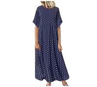 AMDOLE Abiti da spiaggia da donna UK Plus Casual Dot Dress Stampato Polka Beach Donna Abito da donna Abiti da vacanza per le donne UK, Blu, XXXXL