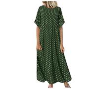 AMDOLE Abiti da spiaggia da donna UK Plus Casual Dot Dress Stampato Polka Beach Donna Abito da donna Abiti da vacanza per le donne UK, Verde, 4XL