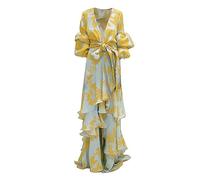 AMDOLE Abito autunnale da donna, casual, in chiffon, filato, ampio, taglie forti, abito da cocktail da donna, Giallo, XXL