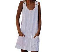 AMDOLE Abito da cena da donna da donna con maniche ad ala girocollo tasca bottone a righe abito a canotta taglie forti per feste da donna, cachi, XL