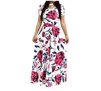 AMDOLE Abito da sera da donna con stampa floreale casual corto abito bohémien a maniche lunghe abito da sera elegante per matrimonio, rosa intenso, M