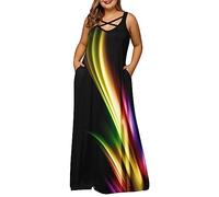 AMDOLE Abito lungo da donna con stampa floreale sfumato scollo a V maniche corte con tasca grande abito corto maxi abito da donna, Oro, XXXXXL