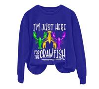 AMDOLE Costume da Carnevale da donna "I'm Just Here for The Crawfish", top a maniche lunghe con stampa e scollo rotondo, Blu, XXL