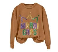 AMDOLE Costume di Carnevale da donna mardi a maniche lunghe con stampa a lettere e scollo rotondo, maglione norvegese, marrone, M