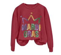 AMDOLE Costume di Carnevale da donna mardi a maniche lunghe con stampa a lettere e scollo rotondo, maglione norvegese, Vino, M