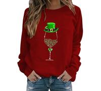 AMDOLE Felpa da donna alla moda girocollo e stampa casual bicchiere da vino a maniche lunghe abbigliamento, Vino, L