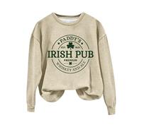 AMDOLE Felpa da donna Retro Green Irish Pub St Day Print Casual Felpa Verde Luck Leaf Print Top Vinted Hoodie, beige., S
