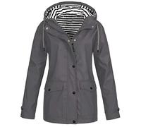 AMDOLE Giacca impermeabile da donna con cappuccio, leggera, ripiegabile, per esterni, con cerniera, impermeabile, per escursioni, passeggiate, campeggio, Colore: grigio., 5XL