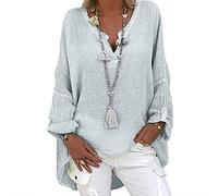 AMDOLE Maglietta a maniche lunghe da donna, casual, per leggings, blu, basic top, grigio., M