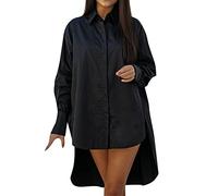 AMDOLE Maxi abito da donna con scollo a V, ampio, con bottoni, camicia lunga, camicetta da donna con scollo a V e risvolto, tunica irregolare estiva avvolgente, Nero , M